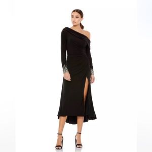 Women’s leena foldover long sleeve jeweled midi dress in black size 6